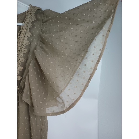 Farm Sz P Peasant Embroidered Tan Dress Semi sheer - Picture 6 of 10